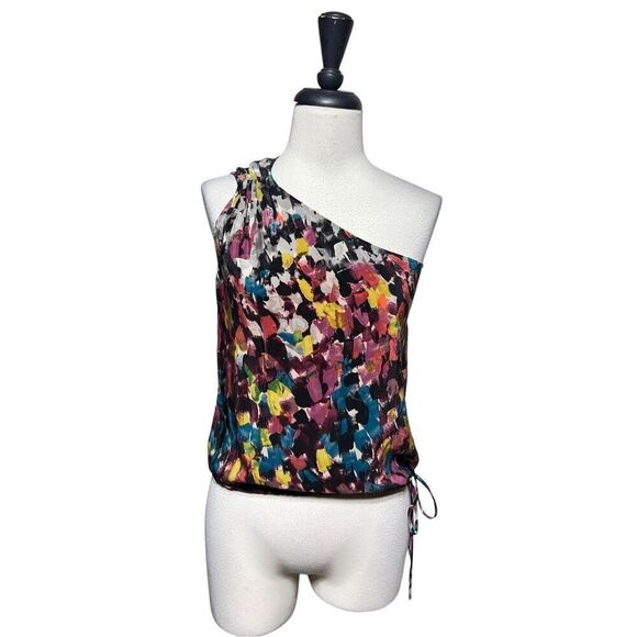 BCBGMaxAzria Tops - BCBGMAXAZRIA One Shoulder Abstract Print  Silk Blouse Size XSmall